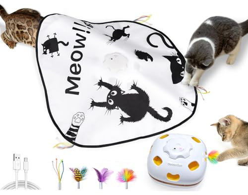 GoldenSun Katzenspielzeug, Wiederaufladbar, Interaktives 4-in-1 Spielzeug für Indoor, Versteckspielzeug für Kätzchen, Whack a Mole Motion, Elektronisches Katzen Spielzeug für Übungen