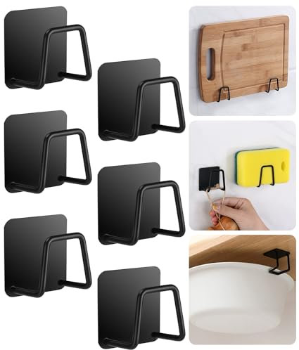 Azyvum 6 Stück Schwammhalter Küche, Schwammhalter ohne Bohren, Küchen Organizer für Spüle, Edelstahl, Schwarz