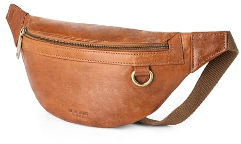 Berliner Bags Vintage Bauchtasche Turin, Gürteltasche aus Leder, mit verstellbarem Gurt und YKK Reißverschlüsse, Wasserabweisend für Herren - Braun