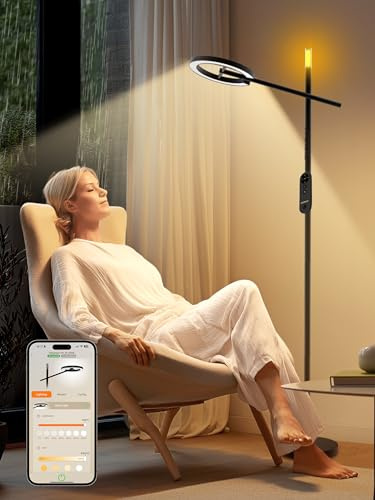 GLOWRIUM Lampada per terapia della luce intelligente, lampada solare 10000 Lux senza raggi UV, 2700-6500 K, lampada da terra per terapia, luce solare continua dimmerabile con app e telecomando, timer