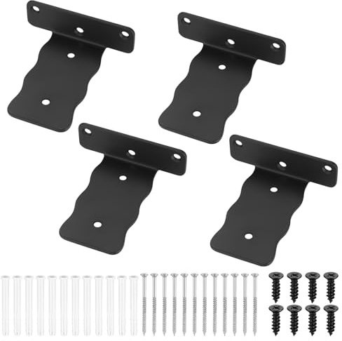 Staffe per Mensole Pesanti, Reggi Mensola da Muro, Staffa per Mensola, Staffe a L in Metallo, Supporti per Scaffali, Mensole Montate a Parete, Impalcature a Parete (4, Negro, 10cm)