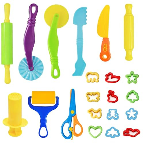 Touosy 21 Pezzi Accessori per Plastilina, Plastilina per Bambini con Strumenti, Stampi Animali & Utensili per Impastare, Giochi Bambini 2 Anni+ Creativi Giocattoli per Modellare