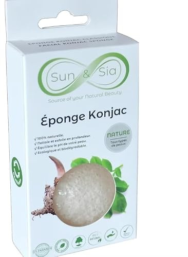 Sun & Sia Spugna Konjac Naturale per il Viso, Esfoliante, Biodegradabile, per Tutti i Tipi di Pelle, Senza Parabeni