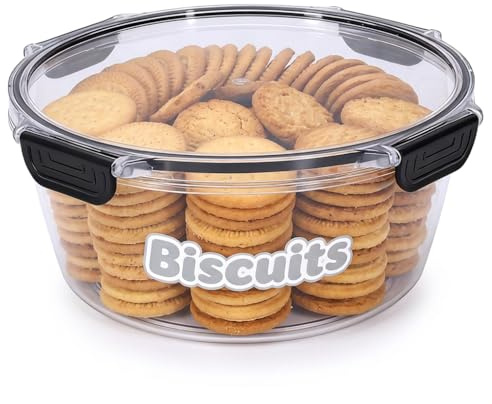 Punorric Biscuit Barrel 2L Airtight Biscuit Container, Biscuit Tins Large Clear Cookie Jar, Locking Lid Cracker Storage Container Airtight, Cookie Storage Container for Fridge & Freezer