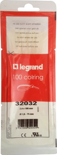 Legrand 032032 Collier Colring à Denture Intérieure, 2.4mm Largeur, Longueur à Plat 180mm, Blanc