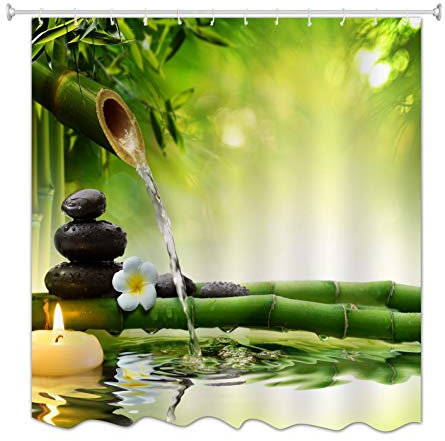 A.Monamour Yoga Meditation Idee Grün Bambus Wasser Natürliche Landschaft Drucken Umweltfreundliche Tuch Duschvorhänge Textil Bad Dekor 180X200 cm / 72 X78
