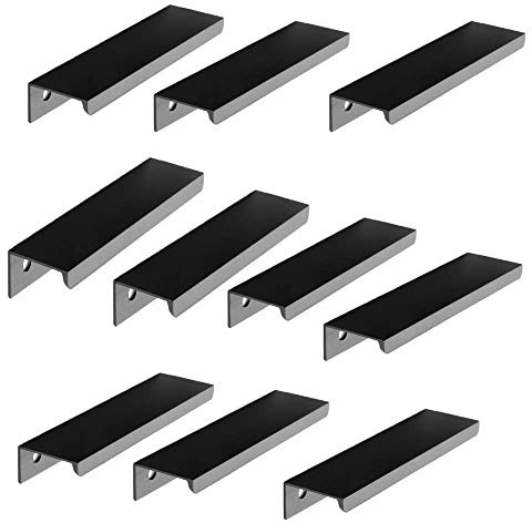 MARGUERASW Poignée de Meuble Invisible Noir Mat en Alliage d'Aluminium - Lot de 10 Pour Cuisine - Entraxe 96mm