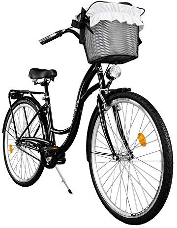 MILORD. Komfort Fahrrad mit Rückenträger, Hollandrad, Damenfahrrad, 1-Gang, Schwarz, 26 Zoll