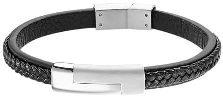 LOTUS STYLE Pulsera Hombre Cuero Brazalete de Diseño Sofisticado, Resistente y Confortable - Pulseras Hombre - Negra 190.00 mm LS1965-2/1 - Regalo de Cumpleaños, Día del Padre
