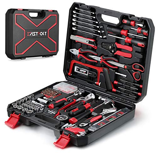 Eastvolt 218-Piece Household Tool Kit, Auto Repair Tool Set, Tool Kits for Homeowner, Plier, Screwdriver Set, Socket Kit and Toolbox Storage Case,Black + Red