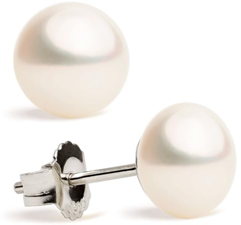 Perlenohrringe Damen Perle Ohrstecker, Süßwasser Zuchtperlen Weiß - Halbrunde Perle - Secret and You - 925 Sterlingsilber – Erhältlich in 6, 7, 8, 9 und 10 mm
