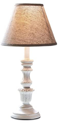 LOBERON Tischlampe Créteil, harmonisch helle Farbtöne, klassisches Vintage-Design, gedrechselter Fuß, mit Antik-Finish, Tischleuchte, Kiefernholz, Leinen, braun/antikweiß