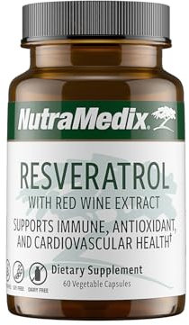 NutraMedix Resveratrol Capsules - Bioavailable Antioxidants Supplement from Red Wine Extract + Grape Skins - 200mg Japanese Knotweed for Immune & Cardiovascular Support (60 Capsules)