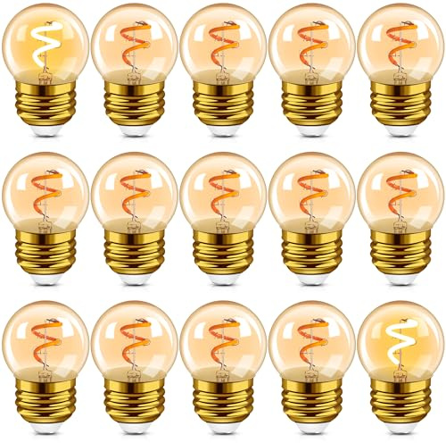 Hcnew G40 E27 LED retro Edison-glödlampa, miniglob 1 W, spiralfilament, lampa bärnsten, 220 V för utomhusbruk, ljusslingor, hem, fest, bröllop, juldekoration, supervarm, 2200K - 15-pack