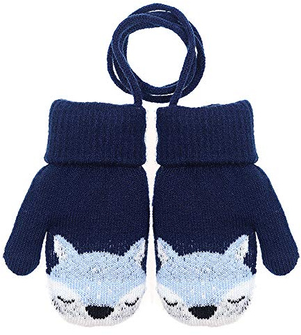 Moufles Polaire pour Enfants 0 à 3 Ans Bébés Garçons Filles Tricotés Gants d'hiver Renard Mignon Epais Chaud Mitaines avec corde pour Neige Ski Snowboard Cadeau de Noël