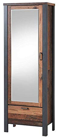 Garderobenschrank Hochschrank Dielenschrank | Dekor | Holzoptik Used Style | Matera | Mit Spiegel