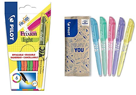 Pilot FriXion Light, Radierbarer Textmarker, 6er Set (Neonpink, Neongelb, Violett, Blau, Orange, Grün) & FriXion Light Soft, Radierbarer Textmarker, 5er Set (Pastellblau, grün, pink, violett, gelb)