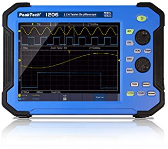 PeakTech P 1206 – Tragbares 2-Kanal Oszilloskop, Tablet oscilloscope, 8 Touchscreen, Elektronisches Messgerät, Multimeter, Digitales 70 MHz Akku Oszilloskop, max. Abtastrate 1 GS/s, 400V - CAT II