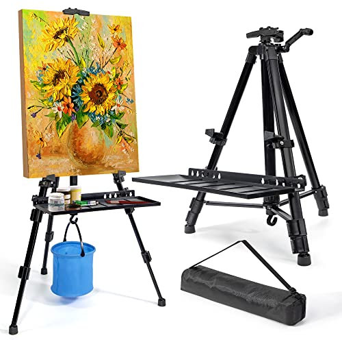 VAIIGO Staffelei groß L 52-162cm, Atelierstaffelei, Künstler Staffelei, Verstellbare Staffeleien, Feldstaffelei aus Aluminium mit Tasche/Fässer, Stativ Staffeleien für Kuntsmalerei und Werbung