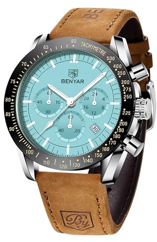 BENYAR Watch for Men Analog Quartz Chronograph Waterproof Luminous Designer Big Face Mens Wrist Watches Business Sport Casual Dress Elegant Gifts for Men,Light Blue