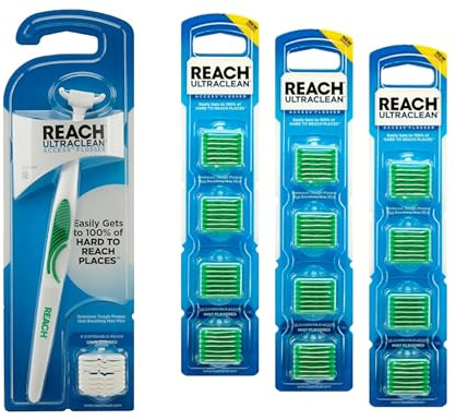 REACH Ultraclean Access Flosser Starter Bundle | Proper & Durable Oral Care & Hygiene | Effective Plaque Removal, Teeth & Gum Protection, PFAS-Free | Starter Kit + 3pk Mint Refills (28ct.)
