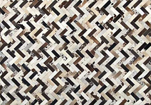 Leder Teppich 160x230 cm 100% Kuhfell Ivory Compatible with Braun Beige Silber Patchwork L7