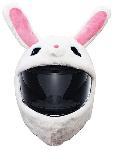 Omoojee Motorradhelmüberzug, lustiger Helmüberzug Helmdekoration, lustige Fahrten und Geschenke Motorcycle (Plüsch, weißer Hase)