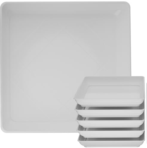 Tectsia Square Plant Saucer 16 Inch 5 Pack, Planter Trays for Flower Pots, Plant Water Catcher Drip Dishes, Plastic Bottom Watering Plates Indoors and Outdoors - White