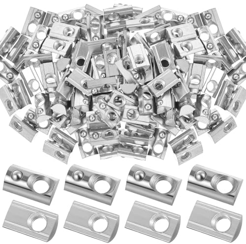 Yaocom 100 Pcs 4040 Series M8 T Nuts Half Roll in Spring Silver Thread Spring Carbon Steel European Standard T Nut for Aluminum Extrusion Profile