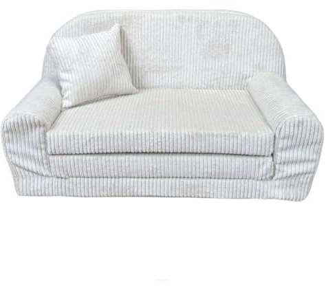 FORTISLINE - Kindersofa Rosalia Mini - Ausklappbares Mini-Sofa aus Cord mit Verlängerung - Schlafcouch 78 x 45 x 40 cm - Kinder Sitzsofa Oeko-TEX Zertifiziert - inkl. Kissen - in 7 Farben - Beige