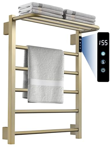 KOOTTI Heated Towel Racks for Bathroom, Hot Towel Warmer with 24hr Timer Stainless Steel Wall Mounted Electric Towel Warmers for Bathroom (Gold, 5-Bar)