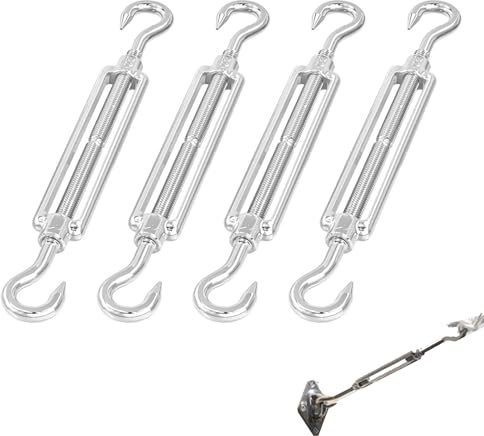 Tenditore M5 in Acciaio Inox 304, 4 Pezzi, Filo Regolabile con Occhiello, Resistenza 40kg, Lunghezza 12.2-18cm, per Cavi, Corde, Giardino e Uso Domestico