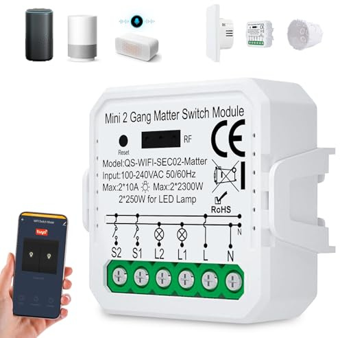 Interruttore dimmer intelligente Wlan Mini Smart Alexa, modulo relè per interruttore della luce, 2300W/10A, interruttore WiFi da incasso con conduttore neutro, compatibile con Tuya, Smart Life, Google
