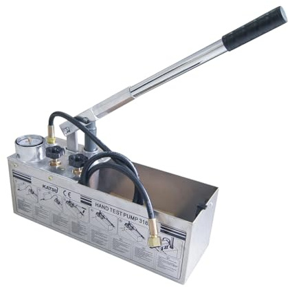 KATSU Tools Pipeline Pressure Test Pump, 12L 0-50Bar Manual Hand Power Hydraulic Leakage Tester, Stainless Steel Tank, for Water Pipe System Installation Inspection 318924