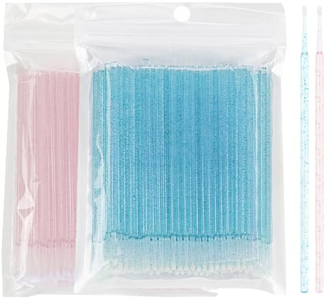 xiluuyou 200PCS Micro Applicators Brushes, Disposable Eyelash Extension Brushes, Lash Applicator Tool, Make Up Brush for Nail Polish and Crafts(Blue+Pink)