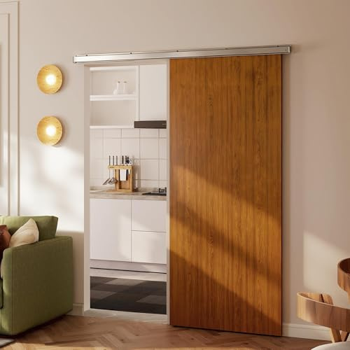 HOMCOM Puerta Corredera con Herrajes 90x210 cm Interior para Baño Marrón