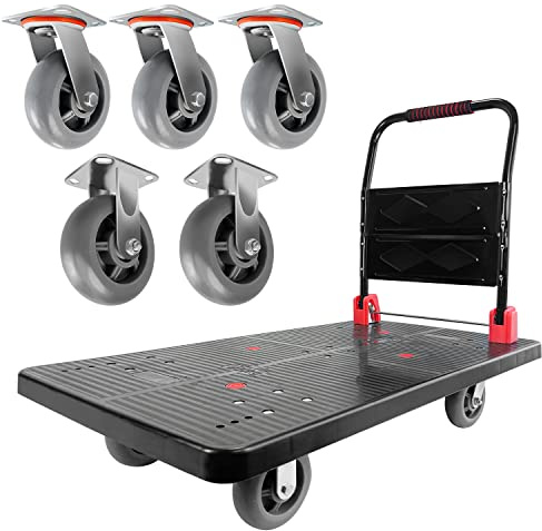 Platform Truck, Foldable Push Cart Dolly w/Five 360 Swivel 6'' Wheels, 1600LBS Capacity Heavy Duty Moving Platform Trucks Hand Cart for Groceries, Garage, Warehouse (43 L x25 W)
