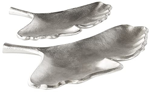 Metall Dekoschalen 2er Set Ginkgo Blätter Schmuck Tablett in Silber Palenque