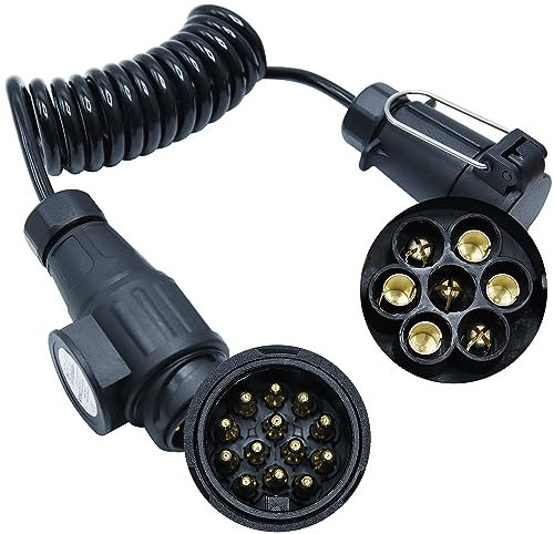 CCLIFE Adaptador de Cable de Extensión para Remolque 13 Pines a 7 Polos.2m Cable en Espiral 12V para Remolques, Caravanas, Autocaravanas