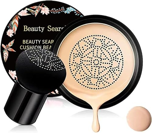 CC Cream Foundation mit Pilzkopf Air Cushion BB Cream Moisturizing Concealer Volle Deckkraft für ein makelloses Make-up Lange Haltbarkeit (Hellweiß, Mittel)