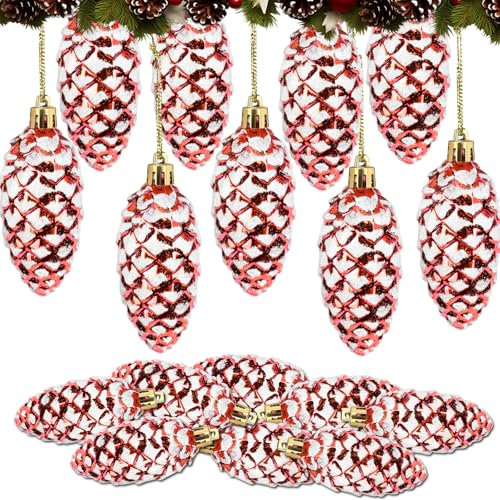 8 Stück Glitzer Christbaumschmuck Zapfen,Weihnachtsbaumschmuck Tannenzapfen Deko Lustige Weihnachtskugeln Rot Anhänger Weihnachten für Weihnachtsbaumschmuck Weihnachtsbaum Weihnachtsdeko