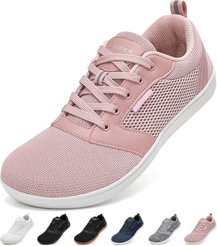 LENUVER Barfußschuhe Damen Sommer Barfussschuhe Herren Traillaufschuhe Atmungsaktiv Straßenlaufschuhe Leichte Fitnessschuhe Schnell Trocknend Sneaker (Rosa, 38EU)