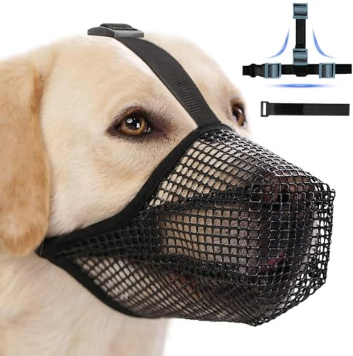 Muselière Chien, Museliere pour Chiens Ajustable avec Sangles Velcro, Masque Respirant pour Animaux de Compagnie Muselière de Formation de Chien pour Les Petits Chiens, Moyens Grands (Gris, S)
