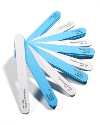 BEZOX 10-teilige professionelle Nagelfeilen für Acryl- und Naturnägel, doppelseitige Schmirgelbretter mit 100er/180er Körnung, wiederverwendbare Nagelfeile in Salonqualität für Frauen & Haustiere