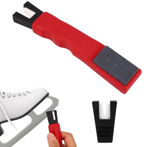 Afilador Patines Hielo, Herramienta Manual Afilado Bordes Patín con Piedra Afilar & Cuchilla Repuesto Amoladora Cerámica en Forma V para Afilador Cuchillas Hockey Sobre Hielo Accesorios (Rojo)