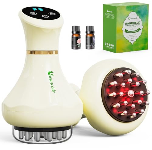 Lymphatic Drainage Massager w/ 9-Level Heat&Vibration - [Upgraded Deep Massage] Electric Handheld Anti-Cellulite Massager Tool with Red LED Light for Legs, Arms, Belly, Muscle, Waist, Shoulders & Body