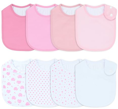 Benoxine Waterproof Baby Bibs for Boys and Girls, Soft and Absorbent 4-Layer Baby Bandana Bibs With Adjustable Snaps for Infants Newborn Feeding, Teething, Drooling,0-12 Months,8-Pack