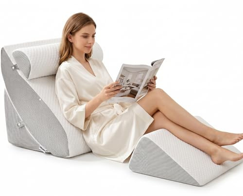 4-in-1 Wedge Pillow, Wedge Pillow for Bed Adult, Bed Wedge | Memory Foam Bed Wedge Pillow with Headrest,Bed Wedge with Removable Washable Cover for Back Pain,Acid Reflux& Snoring