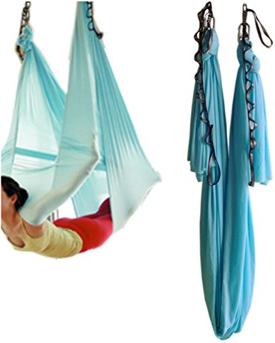 WELLSEM® 5,5 Yards (5 m/Set) Elastico Pilates Yoga Altalena Amaca Yoga Aerea con moschettone a Margherita e Guida (Blu Cielo)