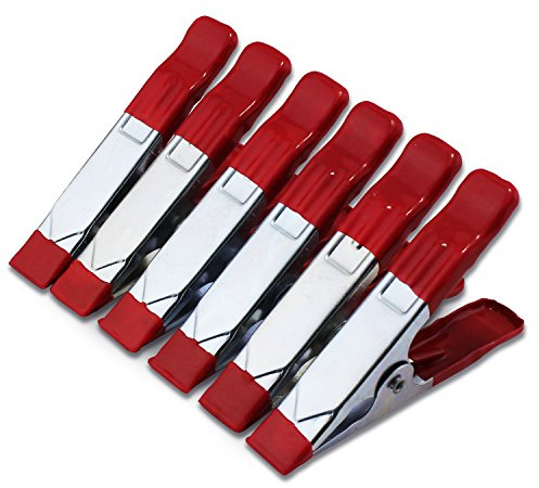 ESUMIC® 6 x 4inch A Metal Spring Clamps, Heavy Duty Spring Metal Spring Clamps, Rubber Coated Tipped Grip Holder For Camping Tarpaulin (Red) (6-Piece)